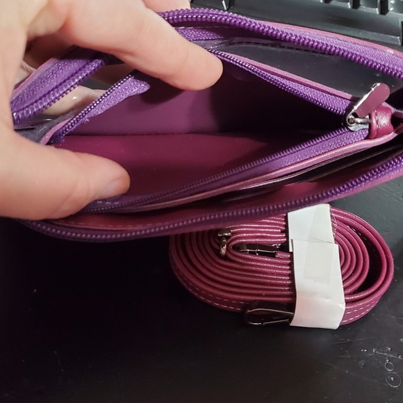 Free W Purchase Leather Single Shoulder Bag Crossbody Cellphone Pouch Purple - Picture 11 of 16